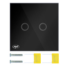 PNI SH222 glass double touch switch, black with LED indicator
