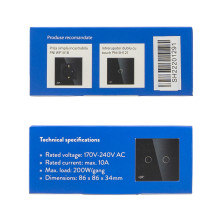 PNI SH222 stiklinis dvigubas jutiklinis jungiklis, juodas su LED indikatoriumi PNI SH222 stiklinis dvigubas jutiklinis jungiklis, juodas su LED indikatoriumi