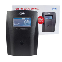 PNPC SafePC E650VA UPS, galia 390 W, 1,8 A, 2 x 230 V išėjimai, LCD ekranas