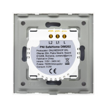 Double switch with touch and dimmer PNI SafeHome DIM202, 2X700W, Live Wire, without zero, glass