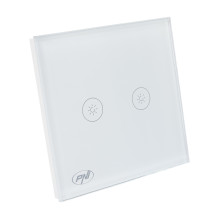 Double switch with touch and dimmer PNI SafeHome DIM202, 2X700W, Live Wire, without zero, glass