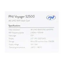 Car DVR camera PNI Voyager S2500 WiFi, 4K UHD, 2 inch screen, cyclic recording, parking monitoring, motion detection, vi