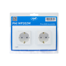 PNI WP202W built-in double socket with white glass frame