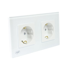 PNI WP202W built-in double socket with white glass frame