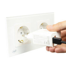 PNI WP202W built-in double socket with white glass frame