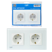 PNI WP202W built-in double socket with white glass frame