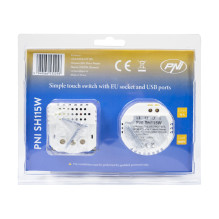 PNI SH115W simple glass switch with touch, combined with Schuko socket and USB plugs PNI SH115W simple glass switch with touch, combined with Schuko socket and USB plugs