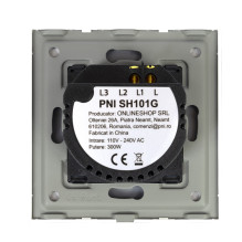 Simple switch with touch PNI SH101G made of glass, Gold with golden LED indicator