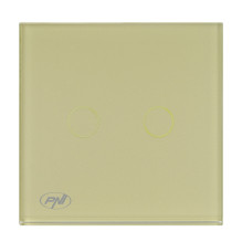 Double switch with touch PNI SH202G made of glass, Gold with golden LED indicator