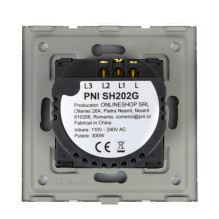 Double switch with touch PNI SH202G made of glass, Gold with golden LED indicator