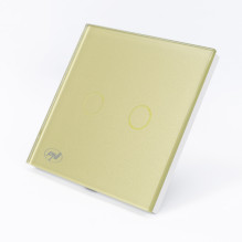 Double switch with touch PNI SH202G made of glass, Gold with golden LED indicator