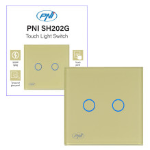 Double switch with touch PNI SH202G made of glass, Gold with golden LED indicator