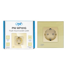 Paprastas įmontuotas lizdas PNI WP101G su stikliniu rėmeliu, aukso spalvos, 16A 3000W Paprastas įmontuotas lizdas PNI WP101G su stikliniu rėmeliu, aukso spalvos, 16A 3000W