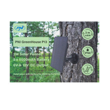 Saulės įkroviklis PNI GreenHouse P13 6V ir 12V išvestis, 3W, ličio jonų 5200 mAh baterija, IP66 medžioklės kameroms Saulės įkroviklis PNI GreenHouse P13 6V ir 12V išvestis, 3W, ličio jonų 5200 mAh baterija, IP66 medžioklės kameroms