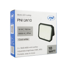 PNI LW10 10W LED work lamp, portable, rechargeable, with 2 x 18650 4000mAh battery, 6500K, IP54, 700 lm, 2 brightness le PNI LW10 10W LED work lamp, portable, rechargeable, with 2 x 18650 4000mAh battery, 6500K, IP54, 700 lm, 2 brightness le