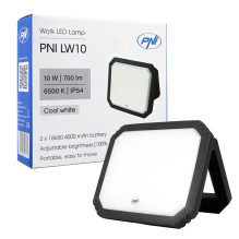 PNI LW10 10W LED darbo lempa, nešiojama, įkraunama, su 2 x 18650 4000mAh baterijomis, 6500K, IP54, 700 lm, 2 ryškumo lyg PNI LW10 10W LED darbo lempa, nešiojama, įkraunama, su 2 x 18650 4000mAh baterijomis, 6500K, IP54, 700 lm, 2 ryškumo lyg