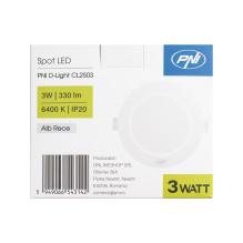 LED spotlight PNI D-Light CL2503 3W, recessed, round 9 cm, 6400K, 230V power supply, 330 lm, cold white LED spotlight PNI D-Light CL2503 3W, recessed, round 9 cm, 6400K, 230V power supply, 330 lm, cold white
