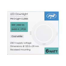 PNI D-Light CL2506 6W LED spotlight, recessed, round 120 cm, 6400K, 230V power supply, 660 lm, cool white PNI D-Light CL2506 6W LED spotlight, recessed, round 120 cm, 6400K, 230V power supply, 660 lm, cool white