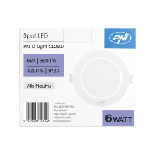 PNI D-Light CL2507 6W LED prožektorius, įleidžiamas, apvalus 12 cm, 4200K, 230 V maitinimo šaltinis, 660 lm, neutrali ba PNI D-Light CL2507 6W LED prožektorius, įleidžiamas, apvalus 12 cm, 4200K, 230 V maitinimo šaltinis, 660 lm, neutrali ba