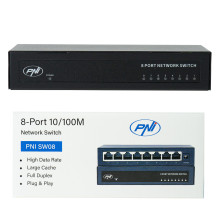 PNI SW08 jungiklis su 8 prievadais 10 / 100 Mbps metaliniame korpuse