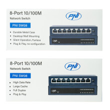 PNI SW08 jungiklis su 8 prievadais 10 / 100 Mbps metaliniame korpuse