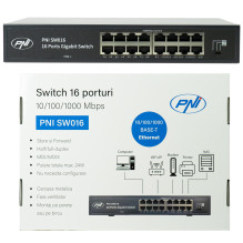 Switch PNI SW016, 16 x 10 / 100 / 1000 Mbps, Gigabit, metal case Switch PNI SW016, 16 x 10 / 100 / 1000 Mbps, Gigabit, metal case