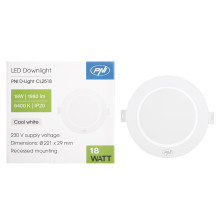 LED prožektorius PNI D-Light CL2518 18W, įleidžiamas, apvalus 22 cm, 6400K, 230 V maitinimo šaltinis, 1980 lm, šaltai ba LED prožektorius PNI D-Light CL2518 18W, įleidžiamas, apvalus 22 cm, 6400K, 230 V maitinimo šaltinis, 1980 lm, šaltai ba