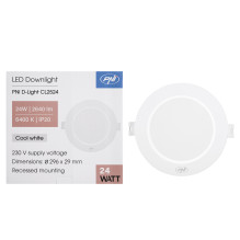 PNI D-Light CL2524 24W LED prožektorius, įleidžiamas, apvalus 29 cm, 6400K, 230 V maitinimo šaltinis, 2640 lm, šaltai ba