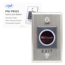 Recessed access switch PNI PB103, touchless, NO / NC / COM, 12V / 24V DC, status LED, metallic, 5 wires Recessed access switch PNI PB103, touchless, NO / NC / COM, 12V / 24V DC, status LED, metallic, 5 wires
