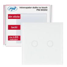 Double switch with glass PNI SH202 touch, white with LED indicator Double switch with glass PNI SH202 touch, white with LED indicator