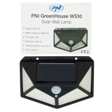 LED solar lamp PNI GreenHouse WS10, 100 LEDs, 600 lm, PIR angle 120 degrees, battery 1800 mAh, wall mounting LED solar lamp PNI GreenHouse WS10, 100 LEDs, 600 lm, PIR angle 120 degrees, battery 1800 mAh, wall mounting