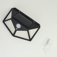 LED saulės lempa PNI GreenHouse WS10, 100 LED, 600 lm, PIR kampas 120 laipsnių, baterija 1800 mAh, montuojama ant sienos