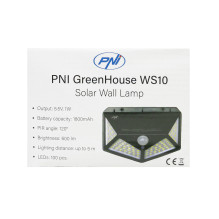 LED solar lamp PNI GreenHouse WS10, 100 LEDs, 600 lm, PIR angle 120 degrees, battery 1800 mAh, wall mounting LED solar lamp PNI GreenHouse WS10, 100 LEDs, 600 lm, PIR angle 120 degrees, battery 1800 mAh, wall mounting