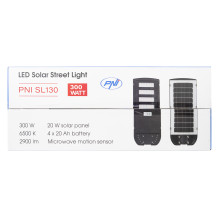 PNI SL130 300W street lighting lamp, with built-in 20W solar panel, 6500K, 2900lm, 4 x built-in 20Ah battery, microwave 