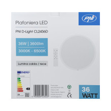 PNI D-Light CL2436D 36W LED lubinis šviestuvas, pritemdomas, su nuotolinio valdymo pultu, apvalus 41 cm, 3000K-6500K, 23