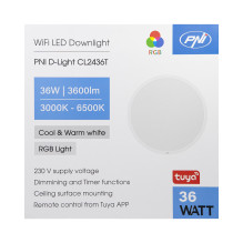 PNI D-Light CL2436T „Wi-Fi“ LED lubinis šviestuvas, RGBW, 36 W, pritemdomas, apvalus 41 cm, 3000 K–6500 K, 230 V maitini PNI D-Light CL2436T „Wi-Fi“ LED lubinis šviestuvas, RGBW, 36 W, pritemdomas, apvalus 41 cm, 3000 K–6500 K, 230 V maitini