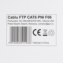 FTP kabelis CAT6 PNI F06 su 4 poromis, skirtas internetui 1 gigabito ir stebėjimo sistemoms Rola 305m FTP kabelis CAT6 PNI F06 su 4 poromis, skirtas internetui 1 gigabito ir stebėjimo sistemoms Rola 305m