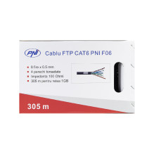 FTP cable CAT6 PNI F06 with 4 pairs for internet 1 Gigabit and surveillance systems Rola 305m FTP cable CAT6 PNI F06 with 4 pairs for internet 1 Gigabit and surveillance systems Rola 305m