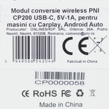 PNI CP200 USB-C wireless conversion module, 5V-1A, for cars with Carplay, Android Auto from the factory via cable PNI CP200 USB-C wireless conversion module, 5V-1A, for cars with Carplay, Android Auto from the factory via cable