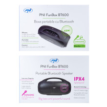 PNI FunBox BT600 portable speaker, with Bluetooth, 65W, MP3 player, card reader, USB, wireless microphone, 4400mAh batte