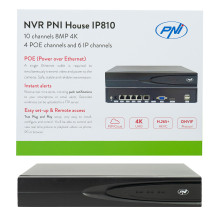 NVR POE PNI House IP810 su 10 kanalų 4K 8MP, 4 kanalų POE ir 6 kanalų IP AI funkcijomis