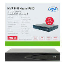 NVR POE PNI House IP810 su 10 kanalų 4K 8MP, 4 kanalų POE ir 6 kanalų IP AI funkcijomis