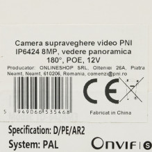 Vaizdo stebėjimo kamera PNI IP6424 8MP, panoraminis vaizdas 180°, POE, 12V Vaizdo stebėjimo kamera PNI IP6424 8MP, panoraminis vaizdas 180°, POE, 12V