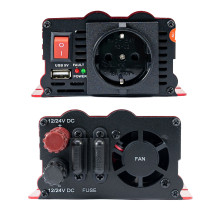Voltage inverter PNI L650W dual power supply 12V / 24V, output 230V, 500W, modified sine, USB plug 5V 500mAh, with power