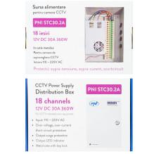 Vaizdo stebėjimo maitinimo šaltinis PNI STC30.2A metalinėje dėžutėje 12V 30A 360W, 18 išėjimų Vaizdo stebėjimo maitinimo šaltinis PNI STC30.2A metalinėje dėžutėje 12V 30A 360W, 18 išėjimų