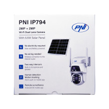 PNI IP794 video surveillance camera with Wi-Fi, PTZ, dual lens 2MP + 2MP, 5.5W solar panel, 8000mAh block battery PNI IP794 video surveillance camera with Wi-Fi, PTZ, dual lens 2MP + 2MP, 5.5W solar panel, 8000mAh block battery