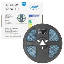 LED strip PNI 2835W, cool white, IP20, silicone, length 5 meters, touch button, power supply 230V, dimmable, 300 LEDs 28
