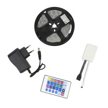 LED strip PNI 2835RGB, RGB, IP65, silicone, length 5 meters, with remote control, 230 V power supply, dimmable, light ga