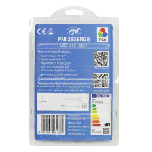 LED strip PNI 2835RGB, RGB, IP65, silicone, length 5 meters, with remote control, 230 V power supply, dimmable, light ga