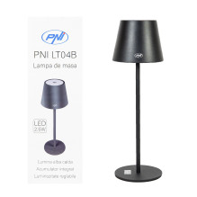 PNI LT04B table lamp with LED 2.5W, battery 1200 mAh, charging via USB-C, 150 lumens, warm white light 3000K, color Blac PNI LT04B table lamp with LED 2.5W, battery 1200 mAh, charging via USB-C, 150 lumens, warm white light 3000K, color Blac